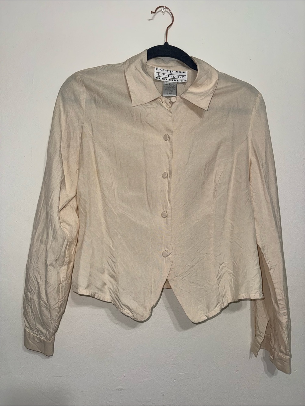 Cream Button-Up Long Sleeve Blouse